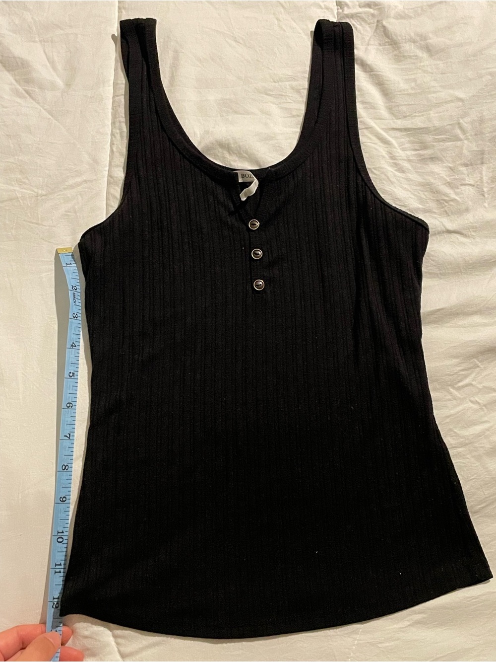 Bozzolo Black Ribbed Tank with Three Front Buttons